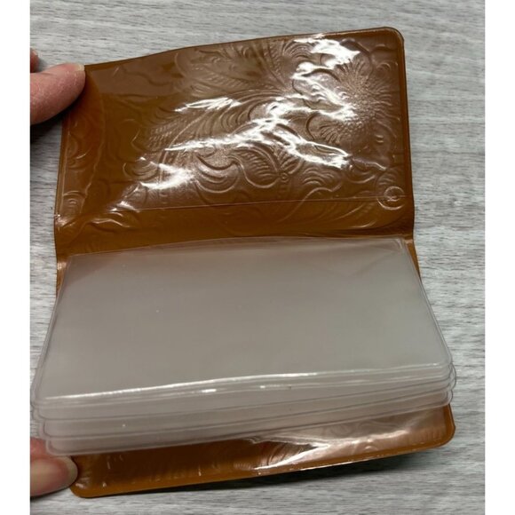 Vintage Embossed Vinyl Business and Credit Card Holder Floral Pattern Brown - Picture 4 of 7